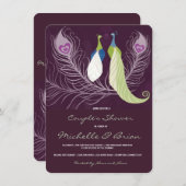 Invitation Wedding shower de pourpre d'inséparables de paires (Devant / Derrière)