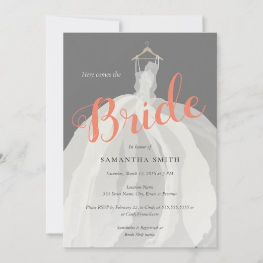 Invitation Wedding shower de robe de jeune mariée (Devant)