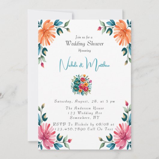 Invitation Wedding shower de romance aquarelle (Devant)