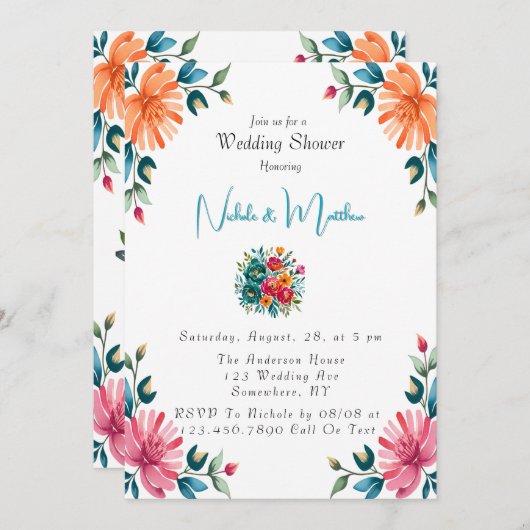 Invitation Wedding shower de romance aquarelle (Devant / Derrière)