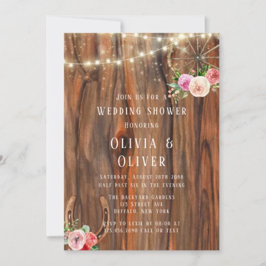 Invitation Wedding shower de roue en fer à cheval en bois de  (Devant)