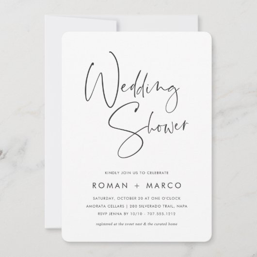 Invitation Wedding shower de script manuscrit minimal moderne (Devant)