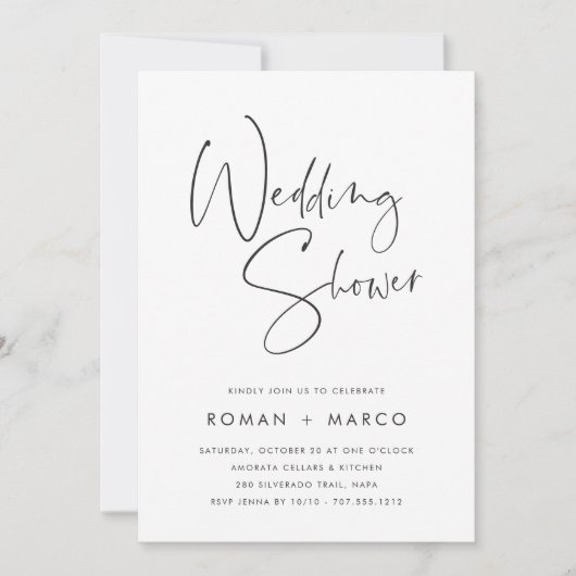 Invitation Wedding shower de script manuscrit minimal moderne (Devant)