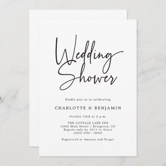 Invitation Wedding shower de script simple (Devant / Derrière)