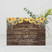 Invitation Wedding shower de tournesol en bois rustique (Debout devant)