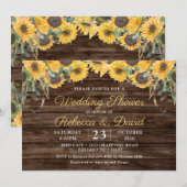 Invitation Wedding shower de tournesol en bois rustique (Devant / Derrière)