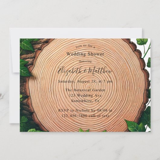 Invitation Wedding shower de verdure rustique et de tranche d (Devant)