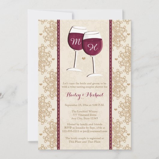 Invitation Wedding shower décoré d'un monogramme de couples (Devant)