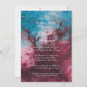 Invitation Wedding shower d'encre d'alcool bleu et bordeaux D