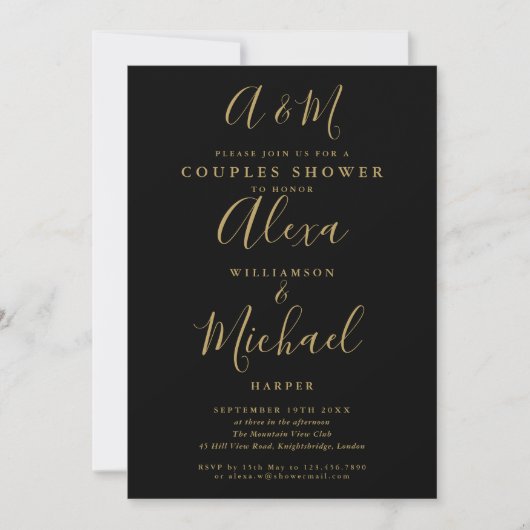 Invitation Wedding shower des couples de monogrammes noir et  (Devant)