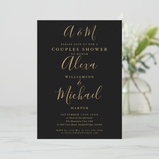 Invitation Wedding shower des couples de monogrammes noir et  (Debout devant)