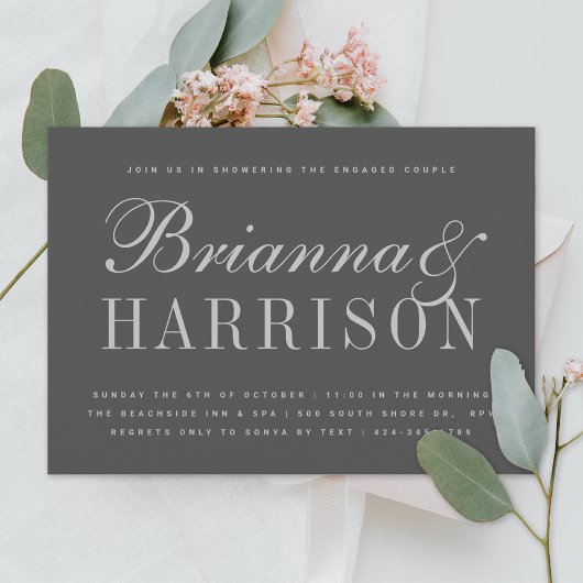Invitation Wedding shower des noms des couples gris charbon