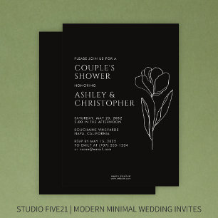 Invitation Wedding shower d'onyx noir floral dessiné moderne