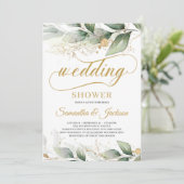 Invitation Wedding shower d'or feuille d'eucalyptus vert (Debout devant)