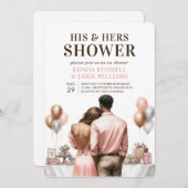 Invitation Wedding shower douche moderne Couples Roses (Devant / Derrière)