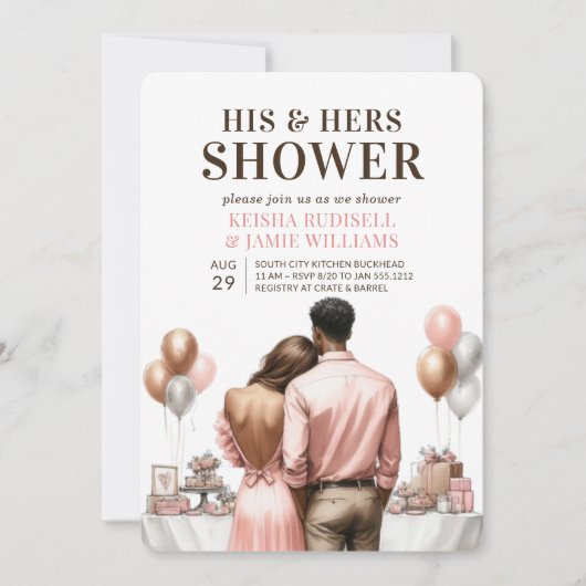 Invitation Wedding shower douche moderne Couples Roses (Devant)