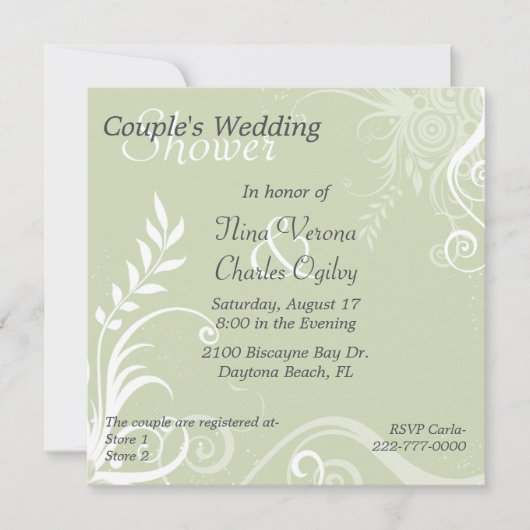 Invitation Wedding shower du couple vert et blanc (Devant)