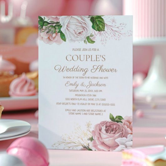 Invitation Wedding shower du Couple Vintage rose vif