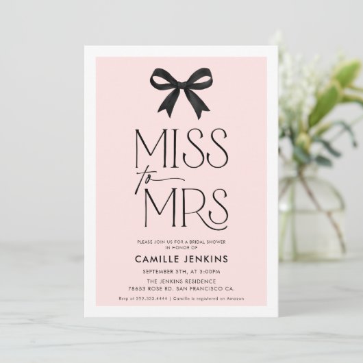 Invitation Wedding shower Elegant Bow (Debout devant)
