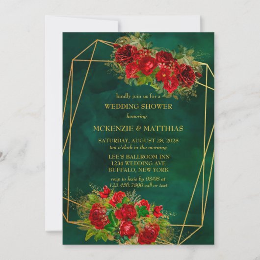 Invitation Wedding shower Emerald Gold Géométrique Flore roug (Devant)