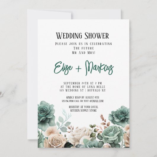 Invitation Wedding shower Emerald Green Peony (Devant)