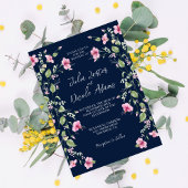 Invitation Wedding shower en fleur d'Hibiscus rose bleu marin