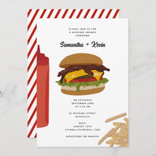 Invitation Wedding shower Fast Food Burger Fries (Devant / Derrière)