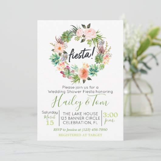Invitation Wedding shower Fiesta Succulent Wreath (Debout devant)