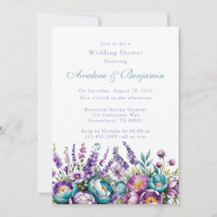 Invitation Wedding shower Fleur sauvage violet Turquoise