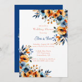 Invitation Wedding shower floral bleu et orange (Devant / Derrière)