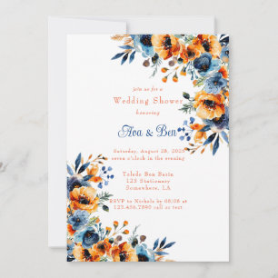 Invitation Wedding shower floral bleu et orange