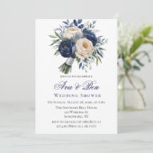 Invitation Wedding shower floral bleu marine et ivoire (Debout devant)