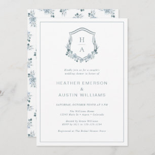 Invitation Wedding shower Floral Blue Couple
