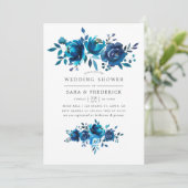 Invitation Wedding shower floral de couleur marine et blanche (Debout devant)