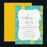Invitation Wedding shower floral jaune et Turquoise<br><div class="desc">Invitation wedding shower à thème Jaune et Turquoise avec typographie manuscrite conçue pour être rapidement et facilement customisée aux détails de votre événement.</div>