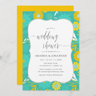 Invitation Wedding shower floral jaune et Turquoise