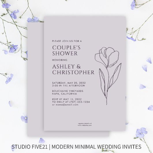 Invitation Wedding shower floral moderne tiré foncé violet fo