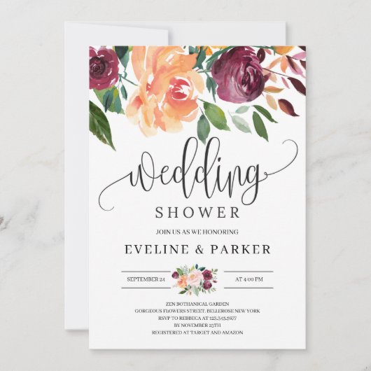 Invitation Wedding shower floral orange vif (Devant)
