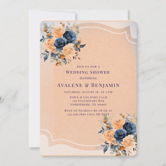 Invitation Wedding shower floral peint de la marine (Devant)