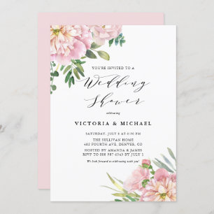 Invitation Wedding shower Floral Rose couleur rose pâle