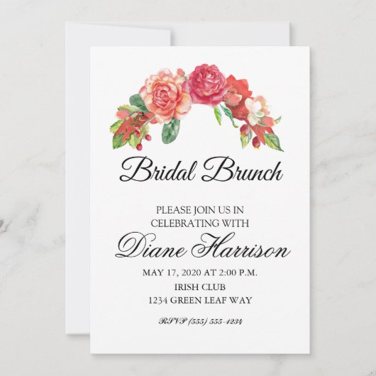 Invitation Wedding shower floral rose et pêche (Devant)