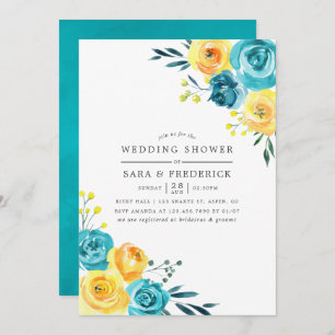 Invitation Wedding shower floral turquoise et jaun