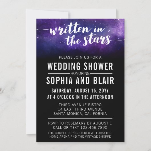 Invitation Wedding shower Galaxy | Écrit Dans Les Étoiles (Devant)