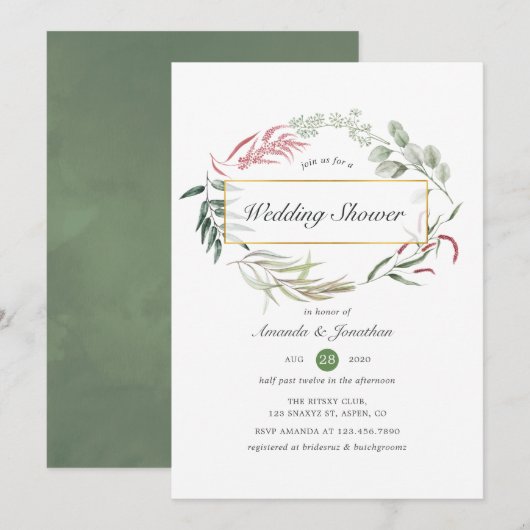 Invitation Wedding shower géométrique de l'Herbarium forestie (Devant / Derrière)