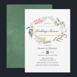 Invitation Wedding shower géométrique de l'Herbarium forestie<br><div class="desc">Invitation wedding shower de verdure boisée avec herbes sauvages,  fougères,  feuilles et eucalyptus avec cadre géométrique or personnalisable selon vos spécificités d'événement.</div>