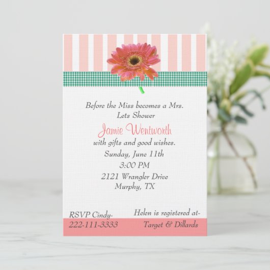 Invitation Wedding shower Gerber Daisy (Debout devant)