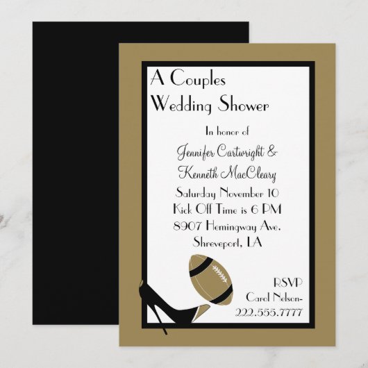 Invitation Wedding shower Gold & Black Football (Devant / Derrière)