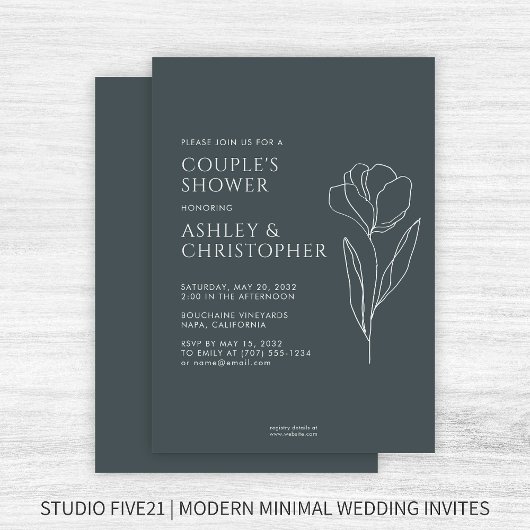 Invitation Wedding shower gris de l'espace floral dessiné mod