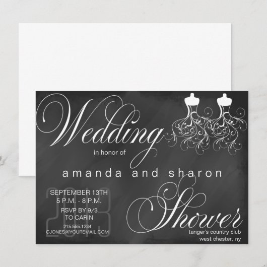 Invitation Wedding shower lesbienne Chalkboard (Devant / Derrière)