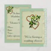 Invitation Wedding shower, Lily of the Valley Gold Hearts (Devant / Derrière)